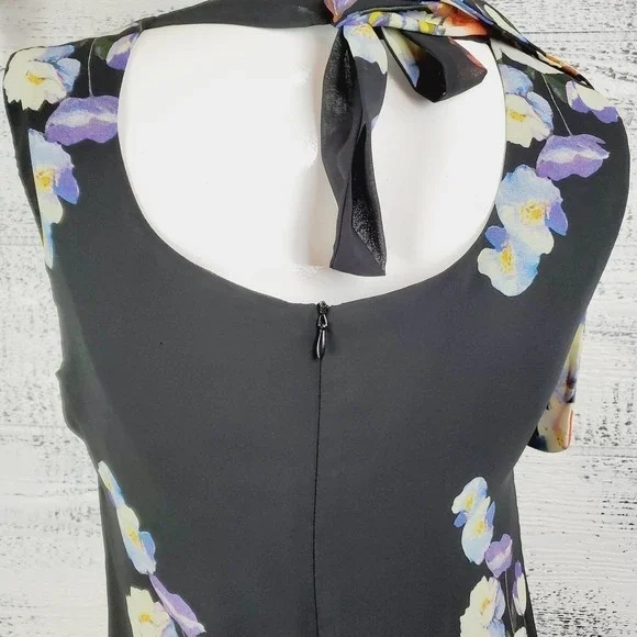 Ivy Moda Silk Blend Floral Mini Sleeveless Neck Tie Dress - Picture 9 of 9